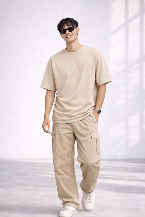 Plain Mens Tshirt Beige-XXL