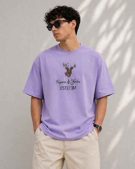 Embroidery Mens Tshirt Lavender-XXL