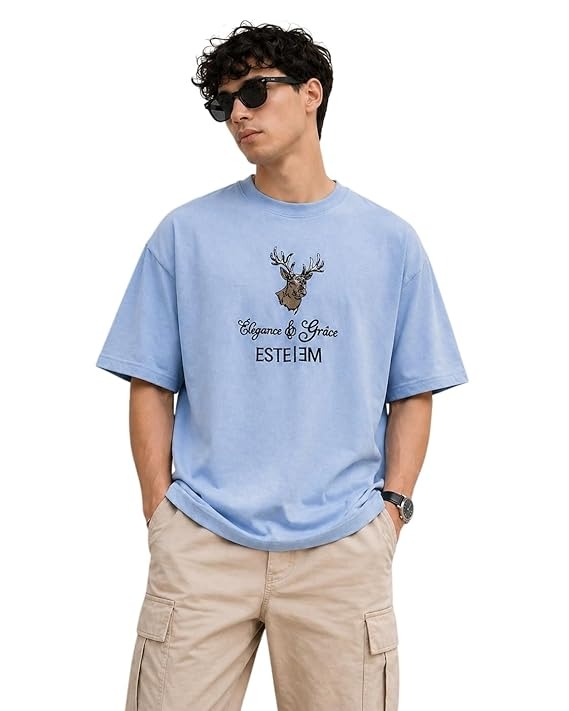 Embroidery Mens Tshirt Blue-L