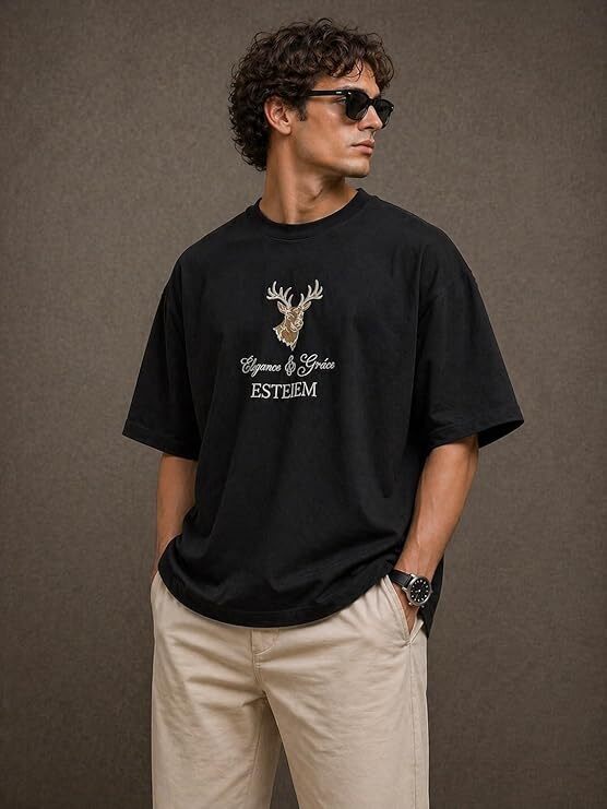 Embroidery Mens Tshirt Black-XXL