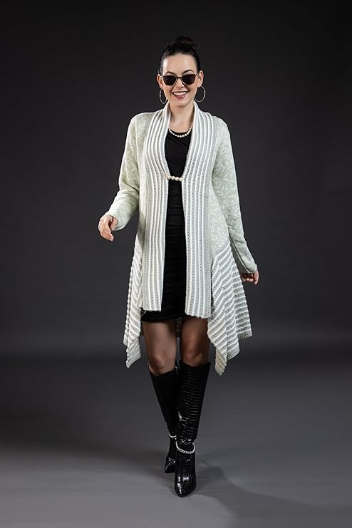 Fashionable Women's Long Knit Cardigan for Casual & Office Wear- Pista -Size- XXL