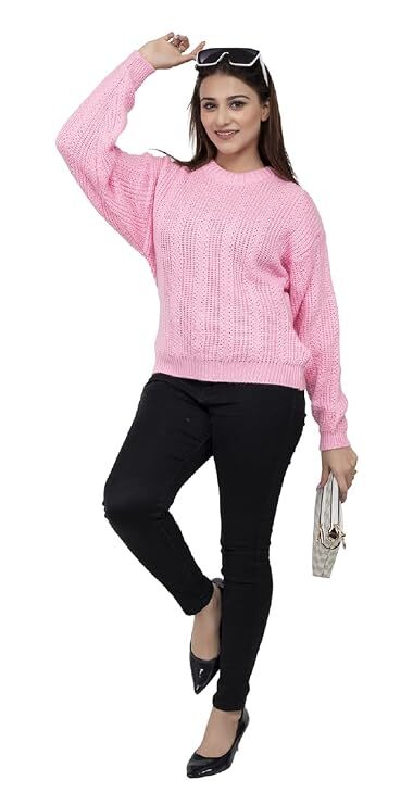 Ladies Casual Cable Knit Winter Sweater for Everyday Wear - Baby Pink - Size- XXL