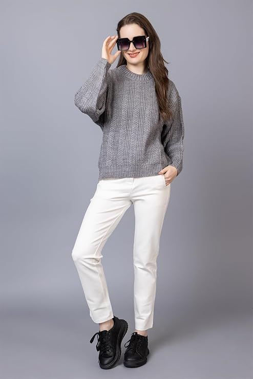 Ladies Casual Cable Knit Winter Sweater for Everyday Wear - Grey- Size- XXL