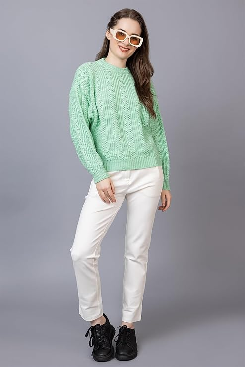Ladies Casual Cable Knit Winter Sweater for Everyday Wear - Light Green- Size- XXL