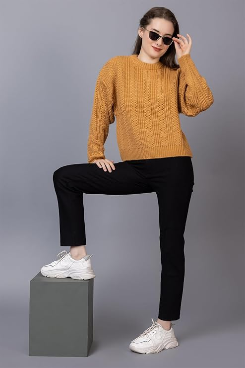 Ladies Casual Cable Knit Winter Sweater for Everyday Wear - Musturd- Size- XXL