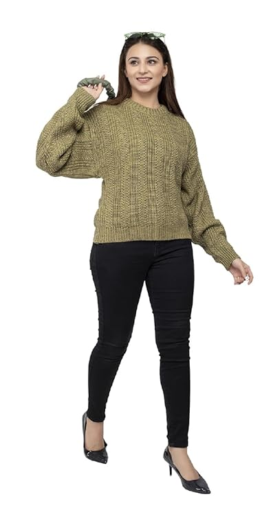 Ladies Casual Cable Knit Winter Sweater for Everyday Wear - Olive Green- Size- XXL