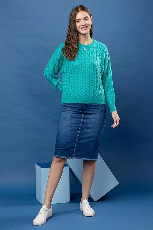 Ladies Soft Knit Winter Sweater for Casual & Everyday Wear- Ferozi- Size-XXL