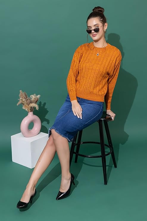 Ladies Soft Knit Winter Sweater for Casual & Everyday Wear- Musturd- Size-XXL