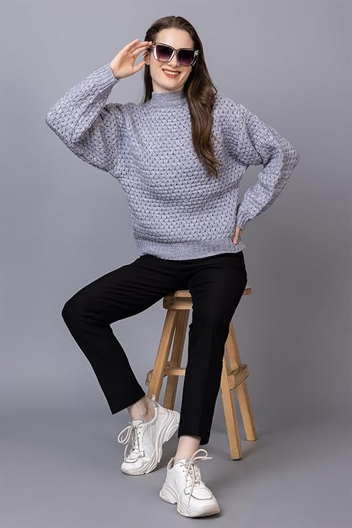 Women's Chunky Cable Knit Sweater | High Neck Full Sleeve Winter Pullover | Soft Warm Casual Knit Top for Women | Aqua Blue | Size-XXL