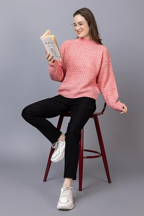 Women's Chunky Cable Knit Sweater | High Neck Full Sleeve Winter Pullover | Soft Warm Casual Knit Top for Women | Gajri | Size-XXL