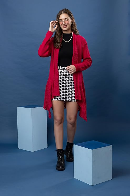 Women’s Knit Cardigan | Open Front Longline Sweater for Women | Full Sleeve Casual Winter Shrug with Textured Knit Design | Stylish Warm Layering Top for Women | Rani | Size-XXL