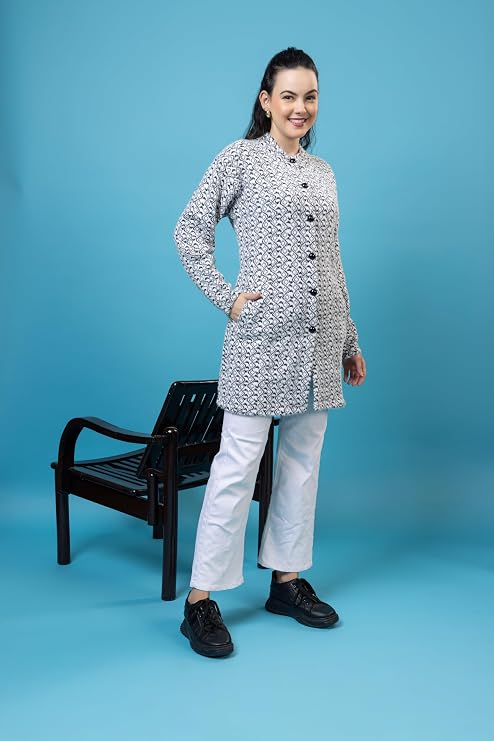Women’s Knitted Cardigan Sweater | Full Sleeve Button Front Longline Winter Pullover | Soft Textured Casual Sweater for Women | Stylish Round Neck Warm Daily Wear Top | Black | Size-M