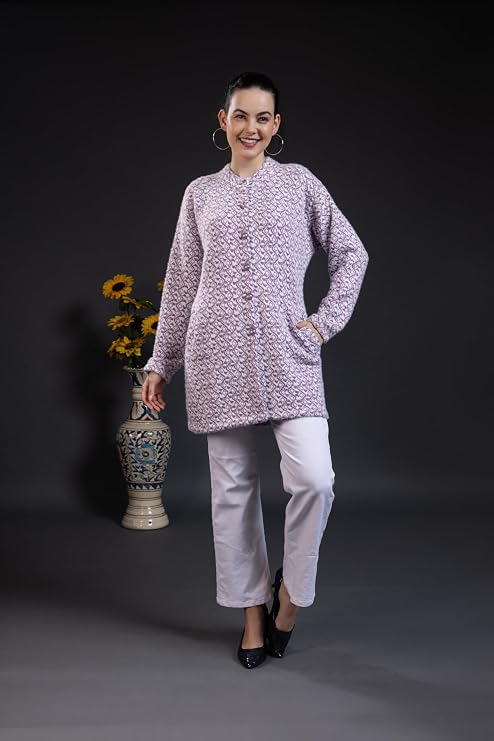 Women’s Knitted Cardigan Sweater | Full Sleeve Button Front Longline Winter Pullover | Soft Textured Casual Sweater for Women | Stylish Round Neck Warm Daily Wear Top | Lavender | Size-M