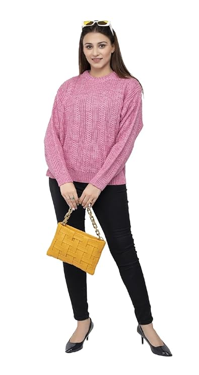 Ladies Casual Cable Knit Winter Sweater for Everyday Wear - Pink Mix- Size- XXL