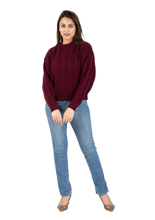 Ladies Casual Cable Knit Winter Sweater for Everyday Wear - Purple- Size- XXL